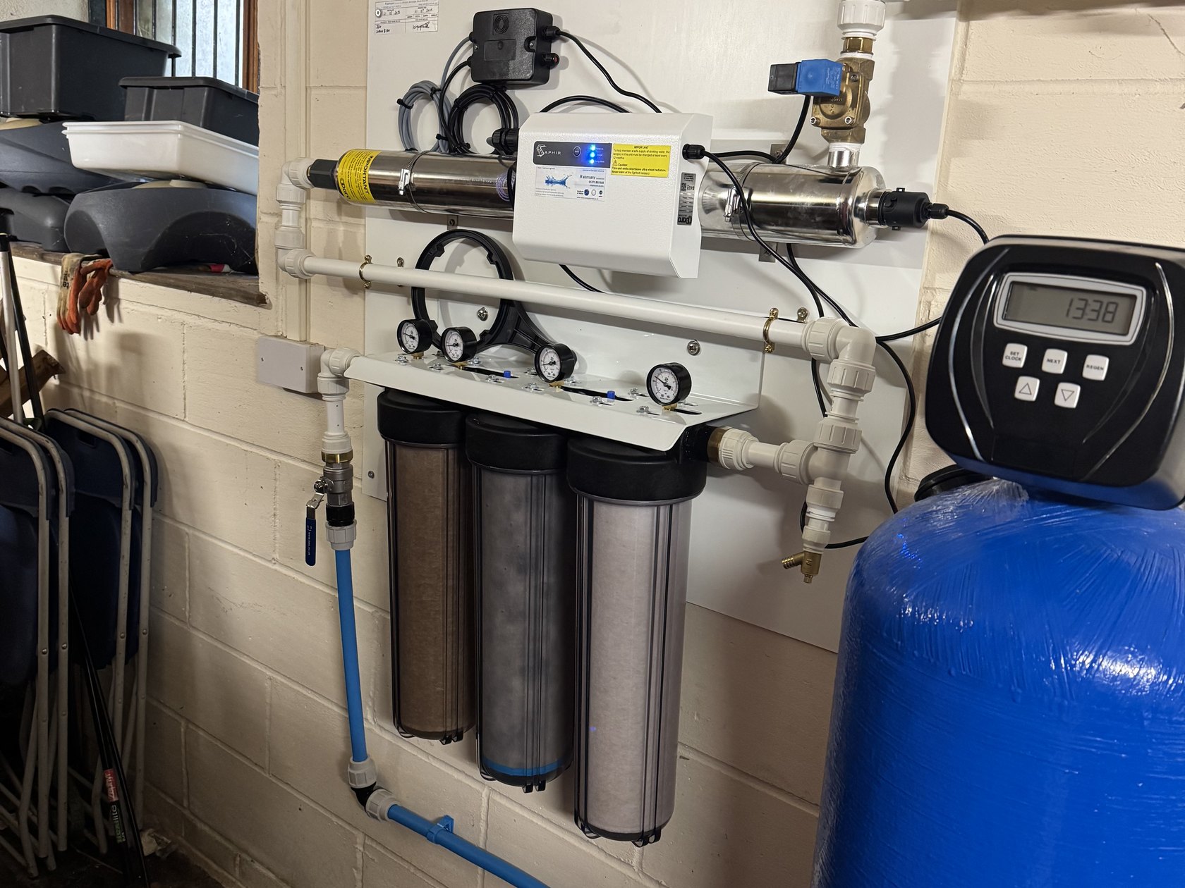 UV steriliser and triple filter installation